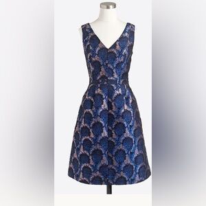 J. Crew Blue and Black Patterned Midi Dress